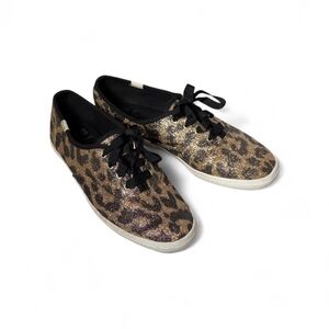 Keds X Kate Spade Glittery Leopard Print Champion Lace Up Sneakers